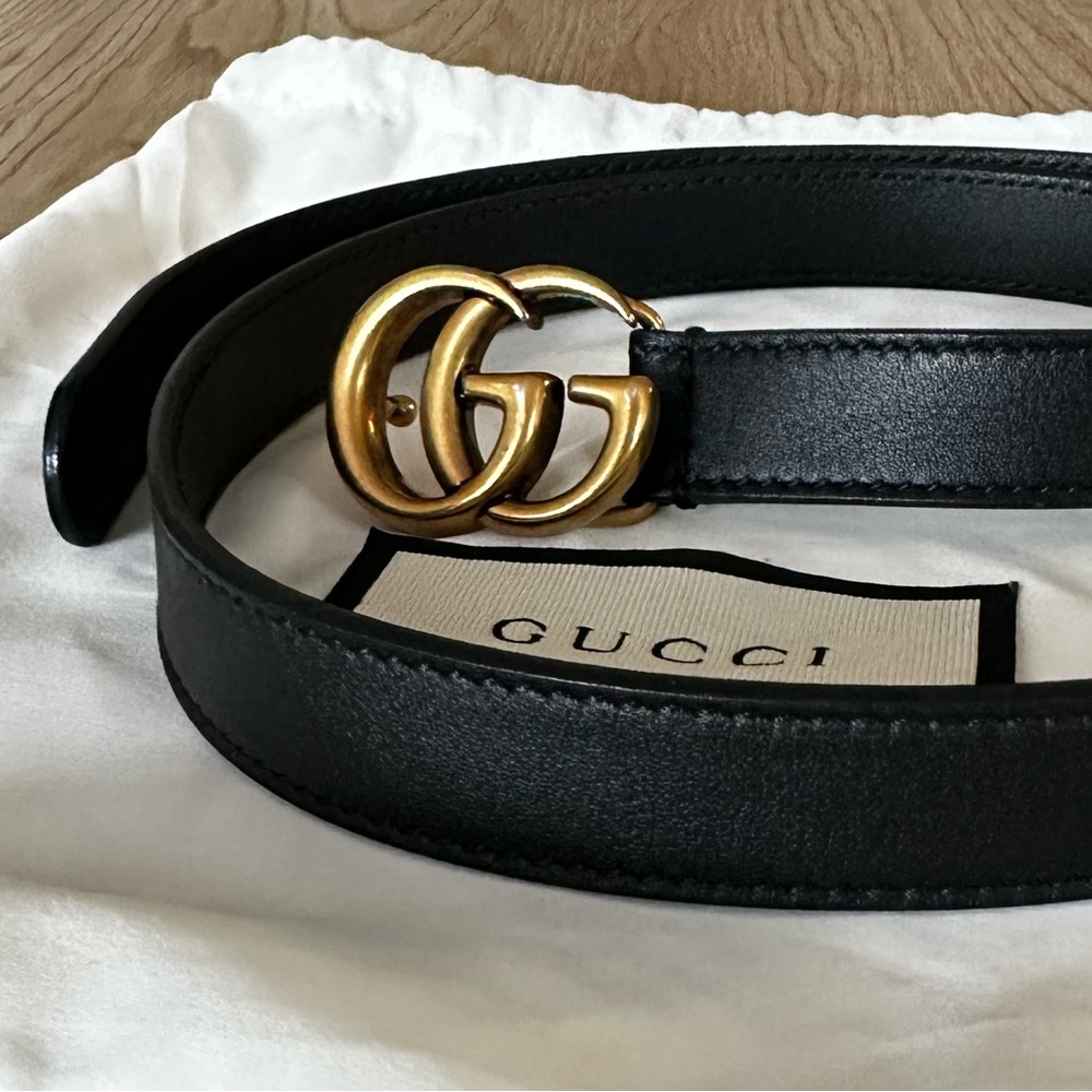 Gucci Marmont Thin Belt Black & Gold - Picture 2 of 10